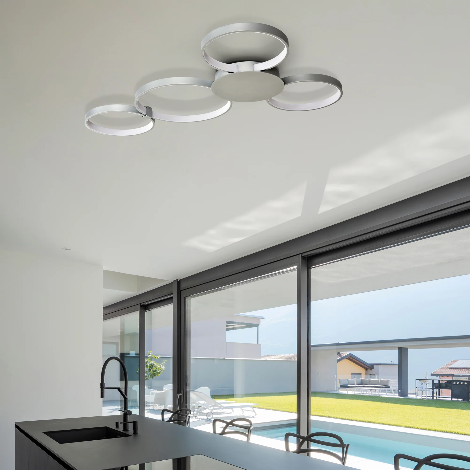 VONN Capella VMCF41500AL 43" Integrated LED ETL Certified Ceiling Light Multi-Ring Semi Flush in Silver - Image 4