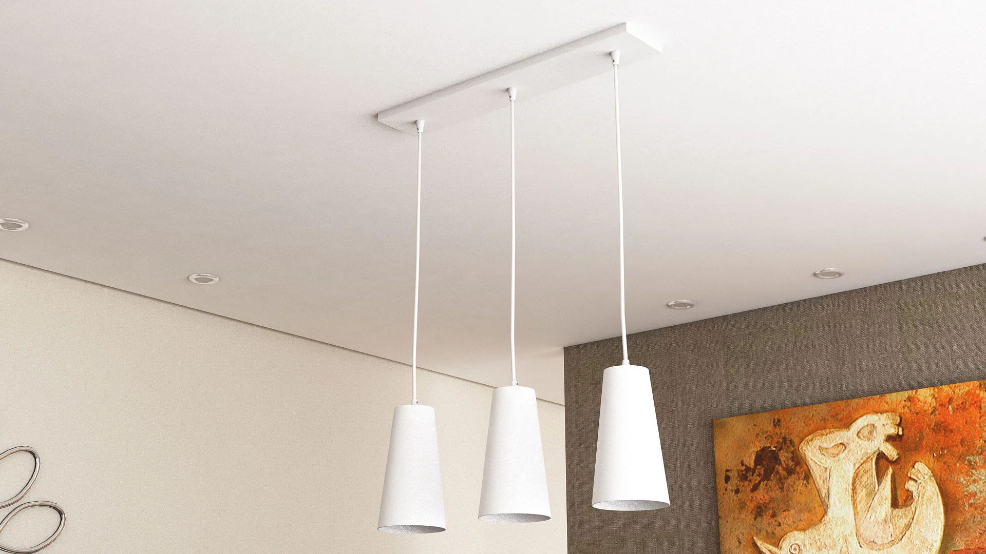 VONN Gatria VMP21523WH 11" x 6" Triple LED ETL Certified Pendant with White Glass Shades, White - Image 3