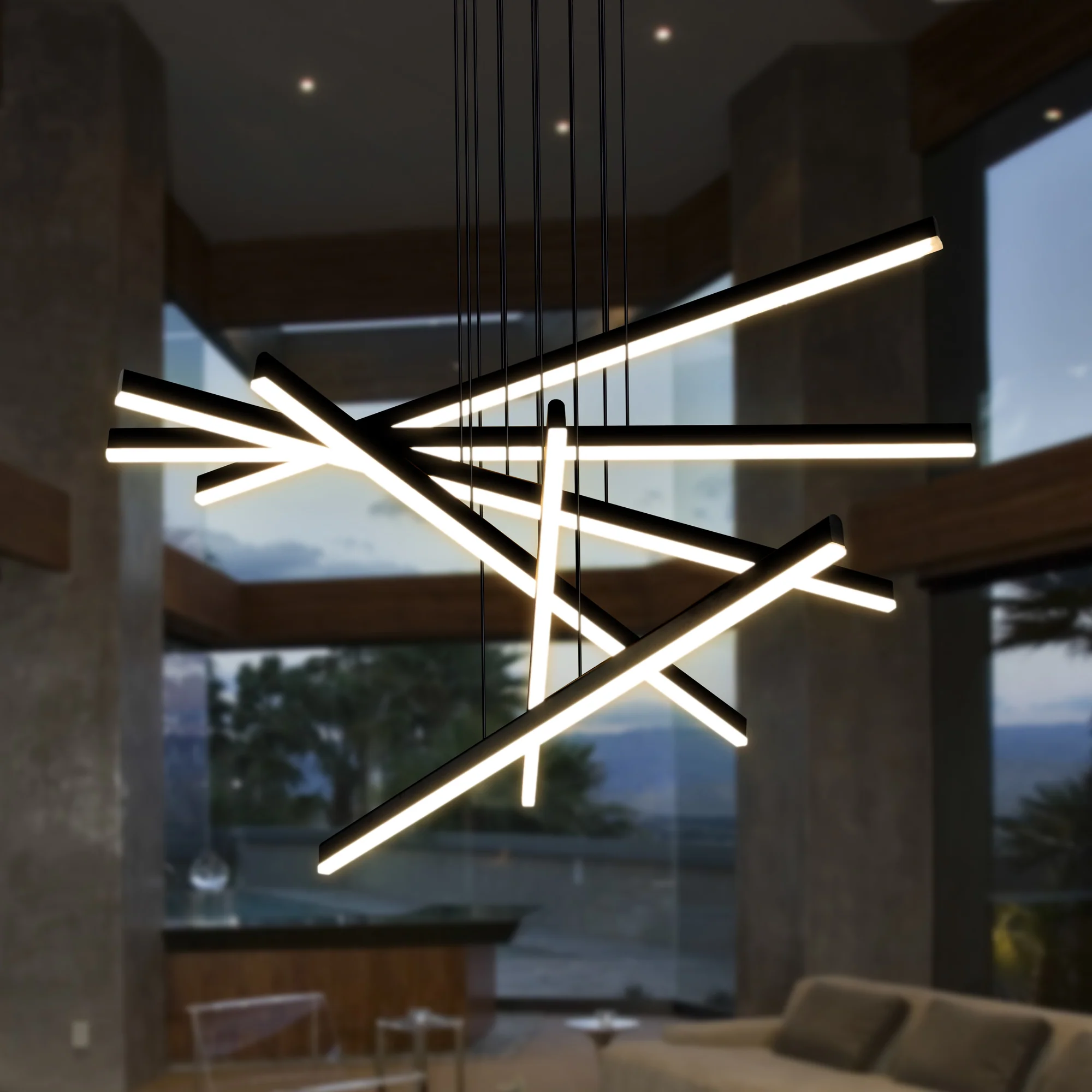 VONN Sirius VMP25060BL 32" Integrated LED ETL Certified Pendant, Height Adjustable Chandelier in Black - Image 4