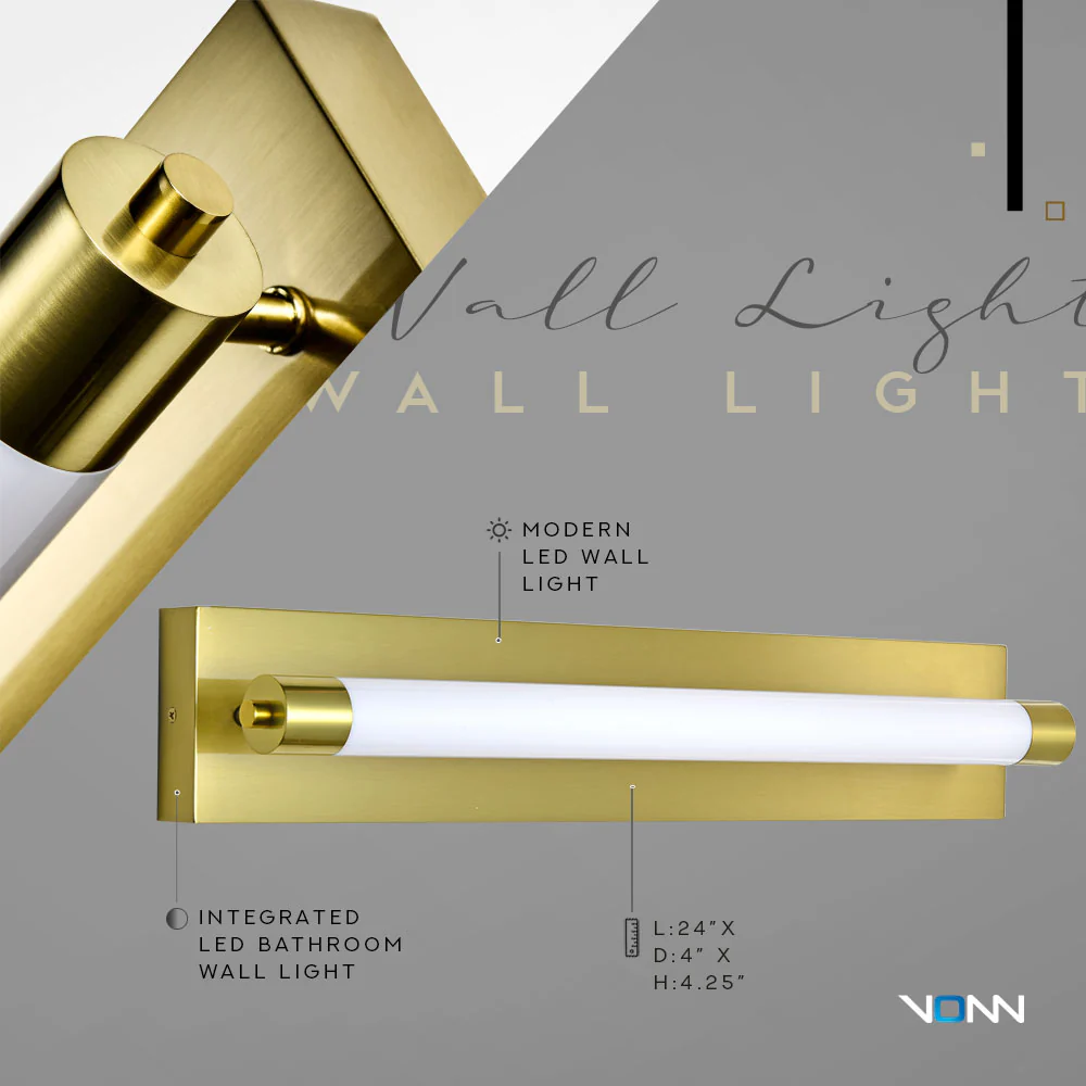 VONN Procyon VMW11800AB 24" Integrated LED ADA Compliant ETL Certified Bathroom Wall Lighting Fixture, Antique Brass - Image 7