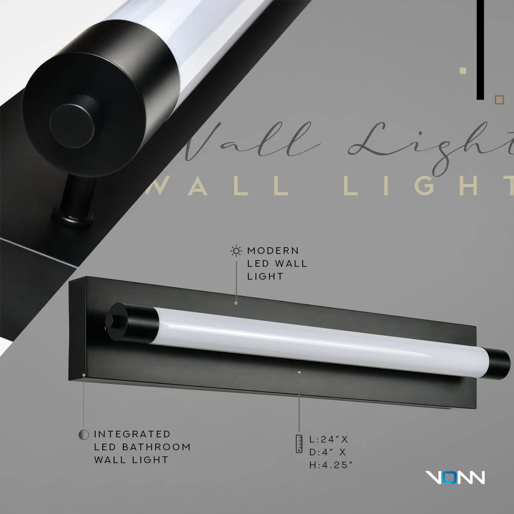 VONN Procyon VMW11800BL 24" Integrated LED ADA Compliant ETL Certified Bathroom Wall Lighting Fixture, Black - Image 6
