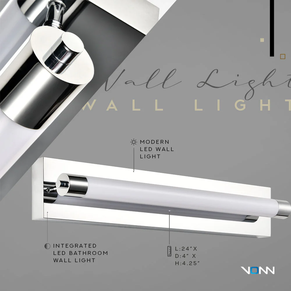 VONN Procyon VMW11800CH 24" Integrated LED ADA Compliant ETL Certified Bathroom Wall Lighting Fixture, Chrome - Image 6