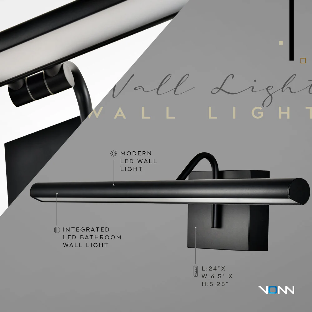 VONN Procyon VMW11900BL 24" Integrated LED ETL Certified Bathroom Wall Lighting Fixture, Black - Image 5