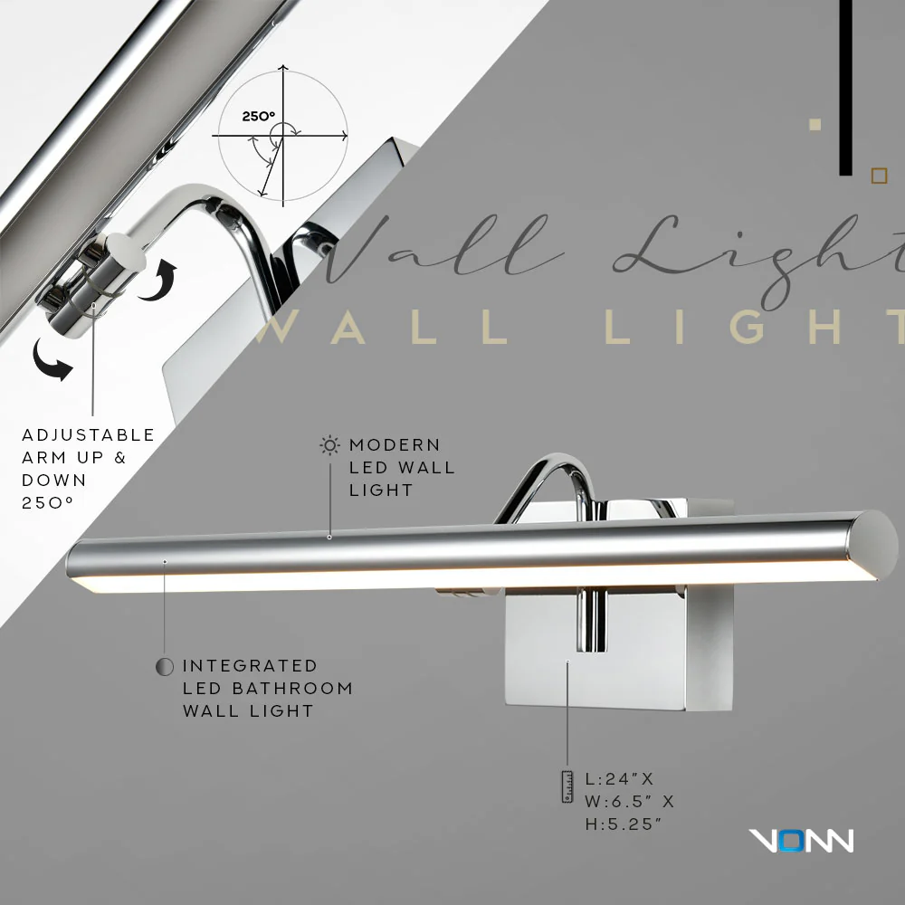 VONN Procyon VMW11900CH 24" Integrated LED ETL Certified Bathroom Wall Lighting Fixture, Chrome - Image 5