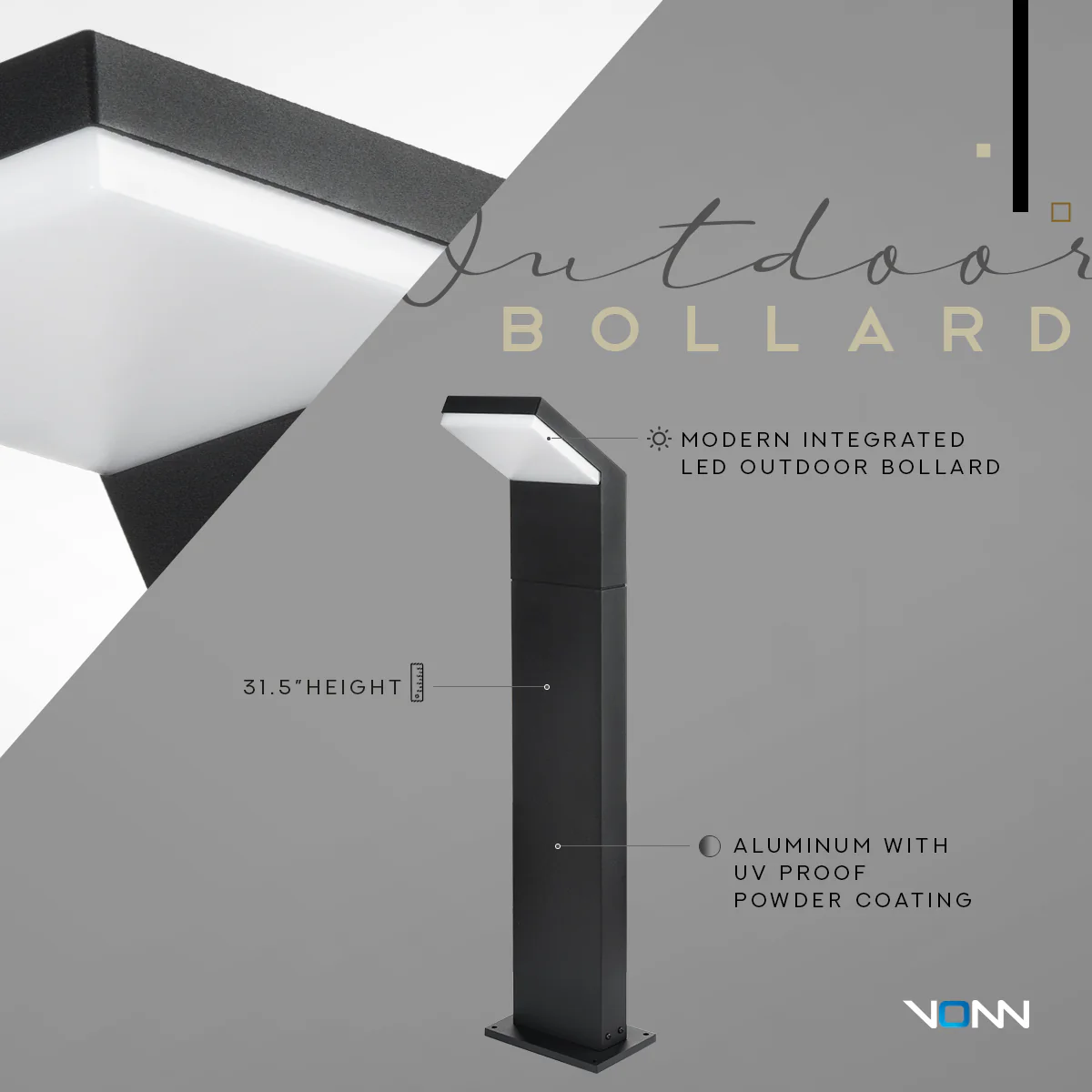 VONN Modern VOB192208BL 32" 100-277V 10-Watt ETL Certified Integrated LED Outdoor Bollard, Matte Black - Image 5