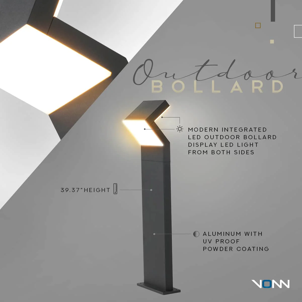 VONN Modern VOB226088BL 32" 100-277V 17-Watt ETL Certified Integrated LED Outdoor Bollard in Matte Black - Image 6