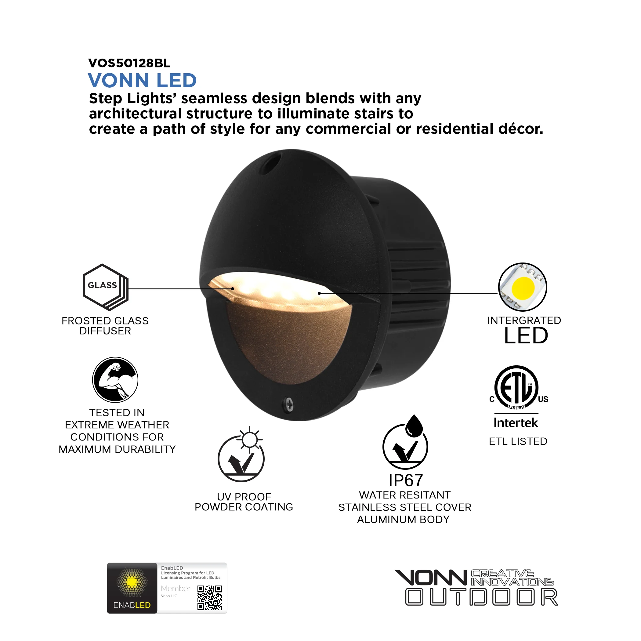 VONN 5" Modern VOS50128BL Low-Voltage 3-Watt ETL Certified Integrated LED Outdoor Steps Light Matte Black - Image 5