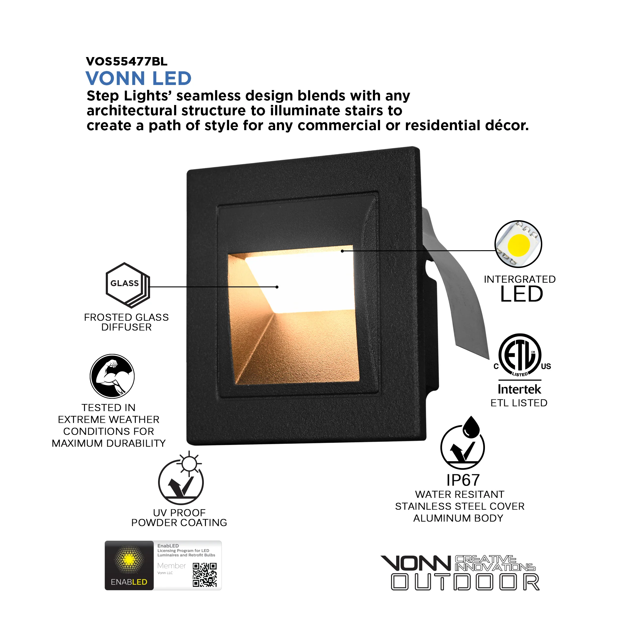 VONN 3.5" VOS55477BL Low-Voltage 2-Watt ETL Certified Integrated LED Outdoor Steps Light in Matte Black - Image 7