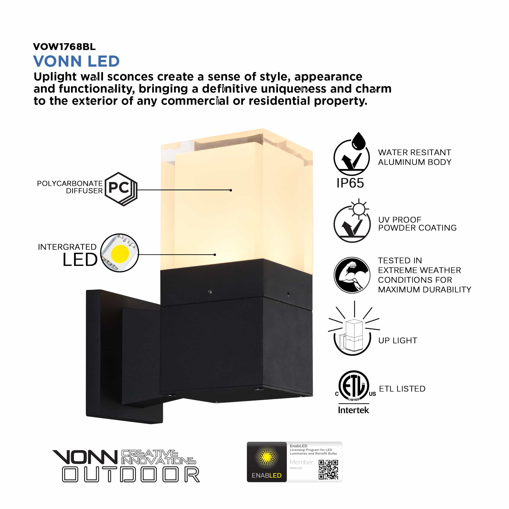 VONN 9" Modern VOW1768BL 5-Watt ETL Certified Integrated LED Outdoor Wall Sconce in Matte Black - Image 5