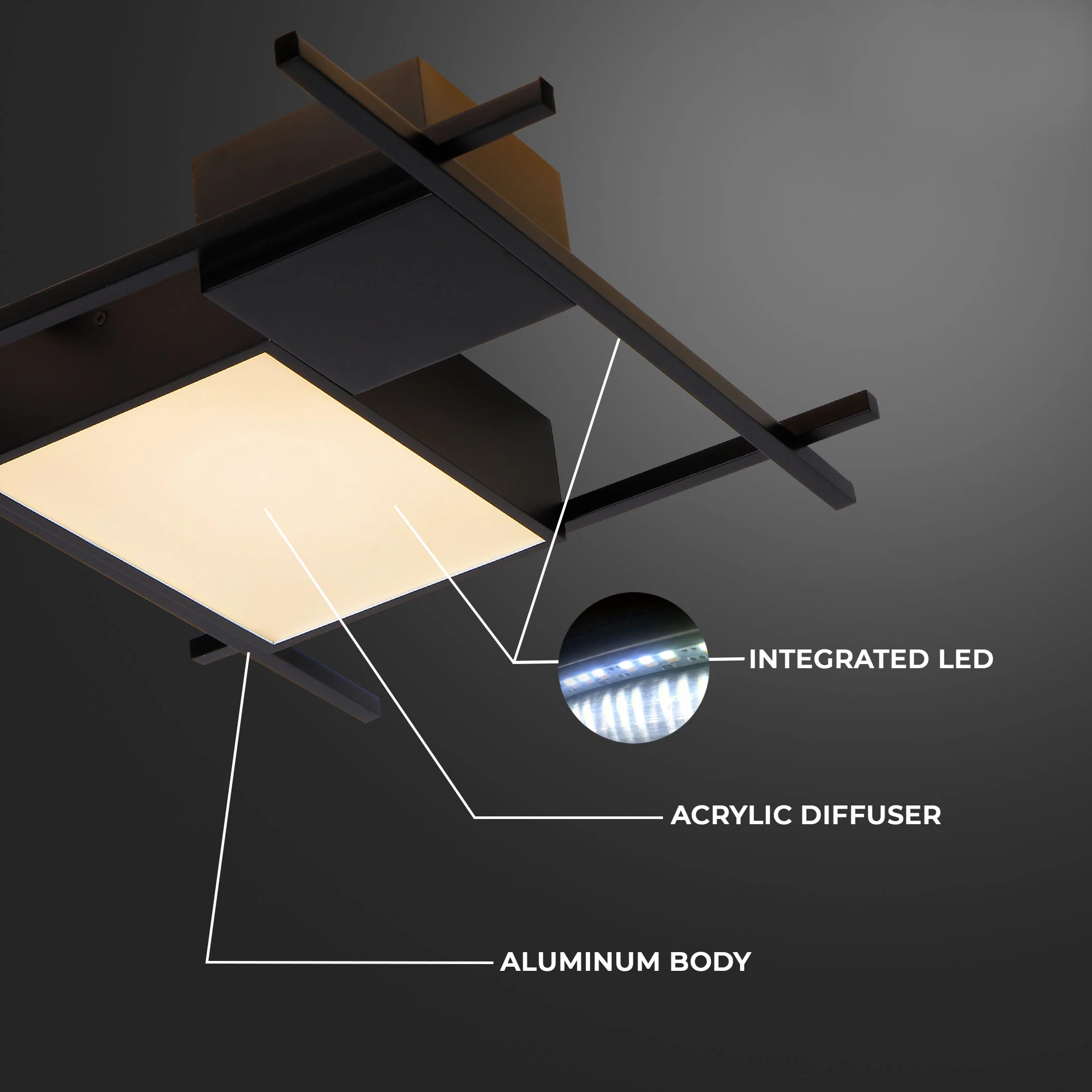 VONN Radium VRCF49304BL 19" Integrated LED ETL Certified Ceiling Lighting Rectangular Semi Flush in Black - Image 7