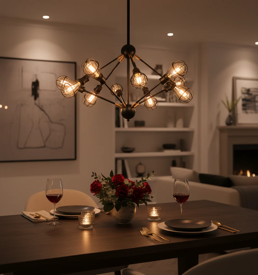 VONN VVC31320BL 36" UL Certified Multi-Pivoting-Arm Chandelier with LED Filament Bulbs, Matte Black