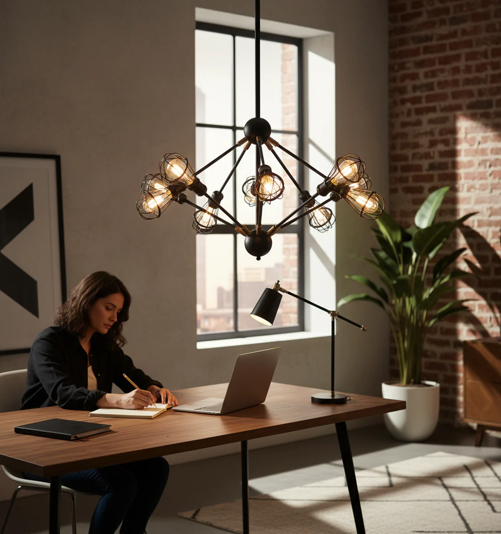 VONN VVC31320BL 36" UL Certified Multi-Pivoting-Arm Chandelier with LED Filament Bulbs, Matte Black - Image 3